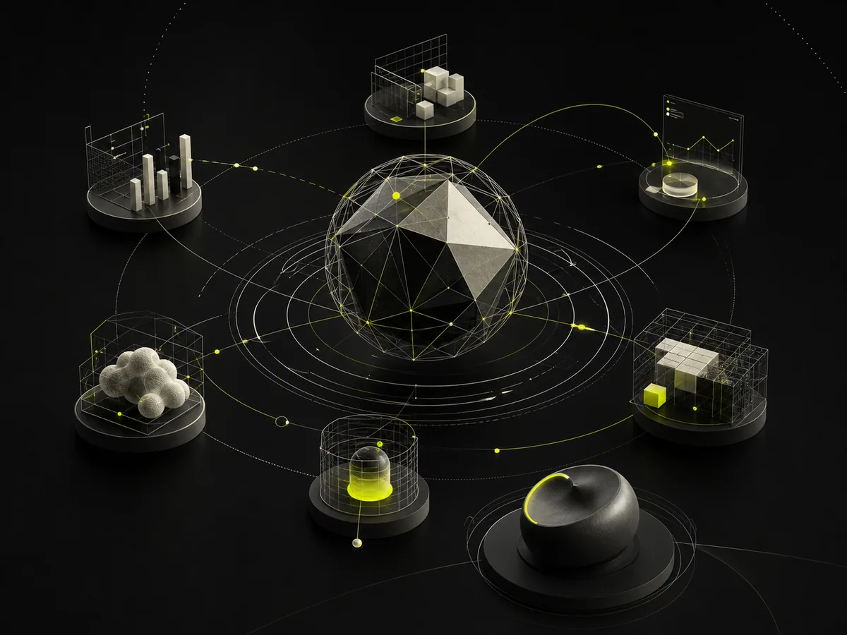 Abstract AI agent coordinating connected business systems